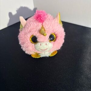 Ty Pink Plush Unicorn Ball with Gold Accents